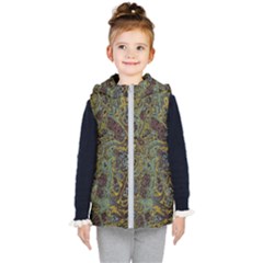 Dark Brown Gold Abstract Marble Texture Kids  Hooded Puffer Vest by SpinnyChairDesigns