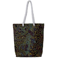 Dark Brown Gold Abstract Marble Texture Full Print Rope Handle Tote (small) by SpinnyChairDesigns