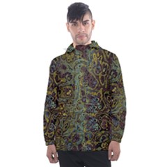 Dark Brown Gold Abstract Marble Texture Men s Front Pocket Pullover Windbreaker by SpinnyChairDesigns