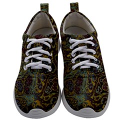 Dark Brown Gold Abstract Marble Texture Mens Athletic Shoes by SpinnyChairDesigns