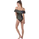 Dark Brown Gold Abstract Marble Texture Frill Detail One Piece Swimsuit View2