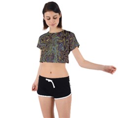 Dark Brown Gold Abstract Marble Texture Tie Back Short Sleeve Crop Tee