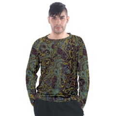 Dark Brown Gold Abstract Marble Texture Men s Long Sleeve Raglan Tee