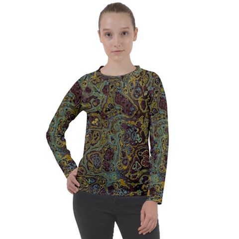 Dark Brown Gold Abstract Marble Texture Women s Long Sleeve Raglan Tee by SpinnyChairDesigns