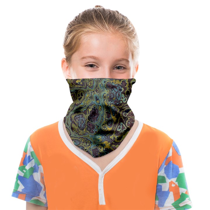 Dark Brown Gold Abstract Marble Texture Face Covering Bandana (Kids)