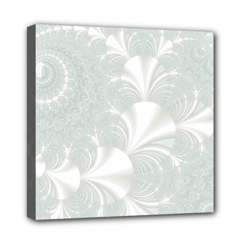 Mint Cream And White Intricate Swirl Spiral Mini Canvas 8  X 8  (stretched) by SpinnyChairDesigns