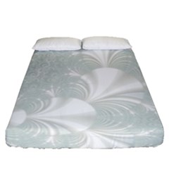 Mint Cream And White Intricate Swirl Spiral Fitted Sheet (queen Size) by SpinnyChairDesigns