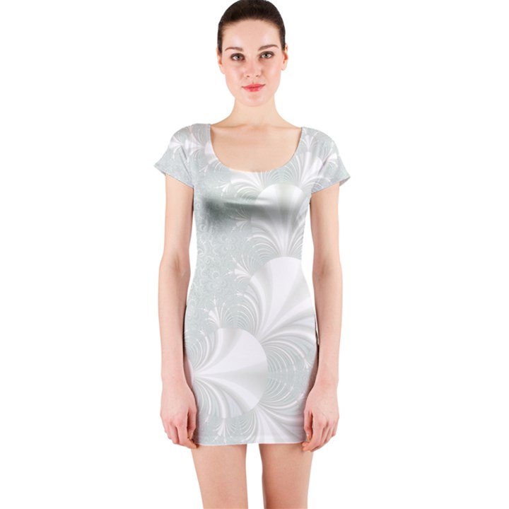 Mint Cream and White Intricate Swirl Spiral Short Sleeve Bodycon Dress