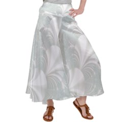 Mint Cream And White Intricate Swirl Spiral Satin Palazzo Pants by SpinnyChairDesigns