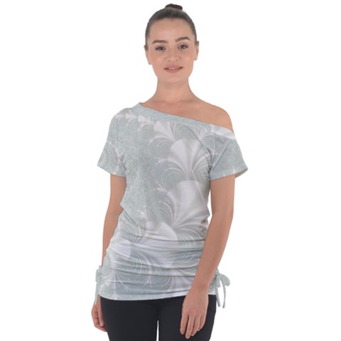 Mint Cream And White Intricate Swirl Spiral Tie-up Tee by SpinnyChairDesigns