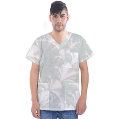 Mint Cream And White Intricate Swirl Spiral Men s V-neck Scrub Top