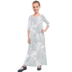 Mint Cream And White Intricate Swirl Spiral Kids  Quarter Sleeve Maxi Dress by SpinnyChairDesigns