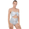 Mint Cream and White Intricate Swirl Spiral Scallop Top Cut Out Swimsuit View1