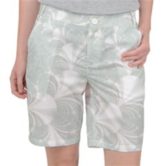 Mint Cream And White Intricate Swirl Spiral Pocket Shorts by SpinnyChairDesigns