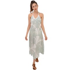 Mint Cream And White Intricate Swirl Spiral Halter Tie Back Dress  by SpinnyChairDesigns