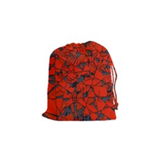 Red Grey Abstract Grunge Pattern Drawstring Pouch (small) by SpinnyChairDesigns