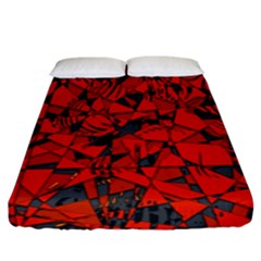 Red Grey Abstract Grunge Pattern Fitted Sheet (california King Size) by SpinnyChairDesigns