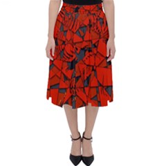 Red Grey Abstract Grunge Pattern Classic Midi Skirt by SpinnyChairDesigns