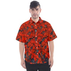 Red Grey Abstract Grunge Pattern Men s Short Sleeve Shirt