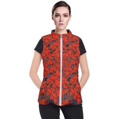 Red Grey Abstract Grunge Pattern Women s Puffer Vest by SpinnyChairDesigns