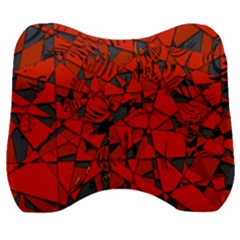 Red Grey Abstract Grunge Pattern Velour Head Support Cushion by SpinnyChairDesigns