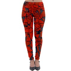 Red Grey Abstract Grunge Pattern Lightweight Velour Leggings by SpinnyChairDesigns