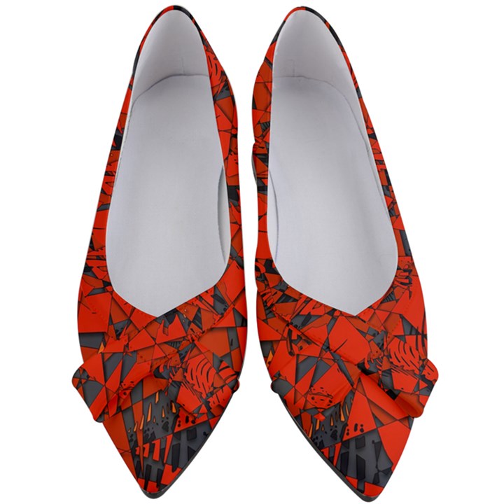 Red Grey Abstract Grunge Pattern Women s Bow Heels