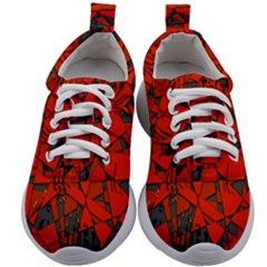 Red Grey Abstract Grunge Pattern Kids Athletic Shoes by SpinnyChairDesigns