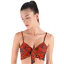 Red Grey Abstract Grunge Pattern Woven Tie Front Bralet View1