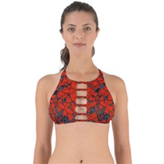 Red Grey Abstract Grunge Pattern Perfectly Cut Out Bikini Top by SpinnyChairDesigns