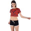 Red Grey Abstract Grunge Pattern Tie Back Short Sleeve Crop Tee View1