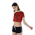 Red Grey Abstract Grunge Pattern Tie Back Short Sleeve Crop Tee View2