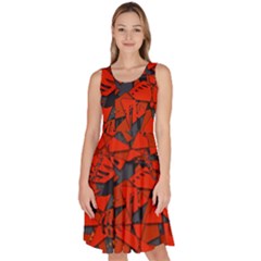 Red Grey Abstract Grunge Pattern Knee Length Skater Dress With Pockets by SpinnyChairDesigns