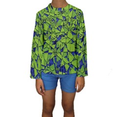 Green Blue Abstract Grunge Pattern Kids  Long Sleeve Swimwear by SpinnyChairDesigns