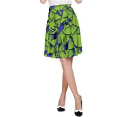 Green Blue Abstract Grunge Pattern A-line Skirt by SpinnyChairDesigns