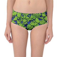 Green Blue Abstract Grunge Pattern Mid-waist Bikini Bottoms by SpinnyChairDesigns