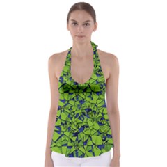 Green Blue Abstract Grunge Pattern Babydoll Tankini Top by SpinnyChairDesigns