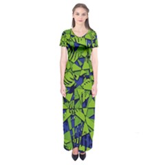 Green Blue Abstract Grunge Pattern Short Sleeve Maxi Dress by SpinnyChairDesigns