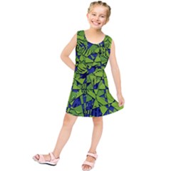 Green Blue Abstract Grunge Pattern Kids  Tunic Dress by SpinnyChairDesigns