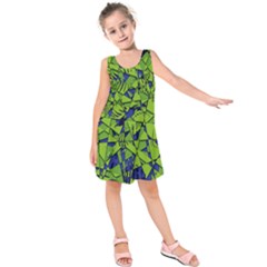 Green Blue Abstract Grunge Pattern Kids  Sleeveless Dress