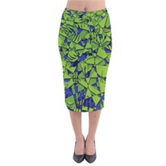 Green Blue Abstract Grunge Pattern Velvet Midi Pencil Skirt by SpinnyChairDesigns