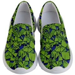 Green Blue Abstract Grunge Pattern Kids Lightweight Slip Ons by SpinnyChairDesigns