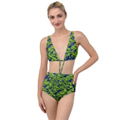 Green Blue Abstract Grunge Pattern Tied Up Two Piece Swimsuit by SpinnyChairDesigns