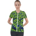 Green Blue Abstract Grunge Pattern Short Sleeve Zip Up Jacket View1