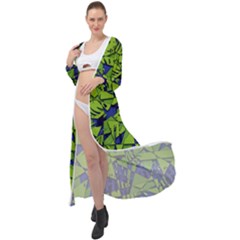 Green Blue Abstract Grunge Pattern Maxi Chiffon Beach Wrap by SpinnyChairDesigns