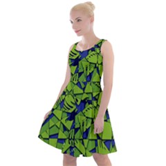 Green Blue Abstract Grunge Pattern Knee Length Skater Dress by SpinnyChairDesigns