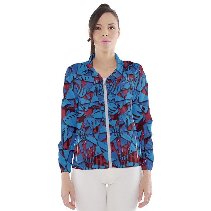 Red Blue Abstract Grunge Pattern Women s Windbreaker