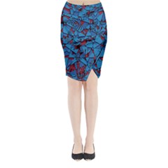 Red Blue Abstract Grunge Pattern Midi Wrap Pencil Skirt by SpinnyChairDesigns