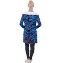 Red Blue Abstract Grunge Pattern Longline Hooded Cardigan View2