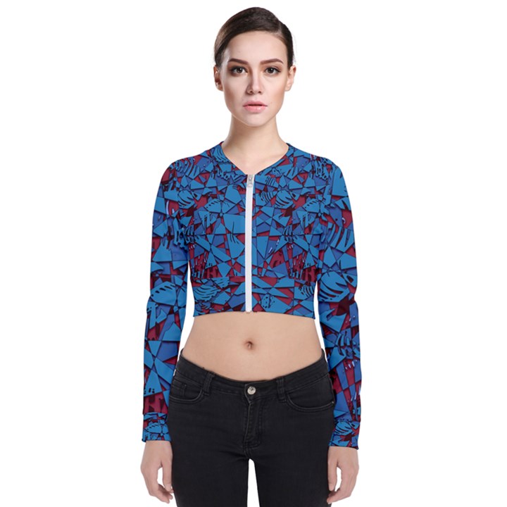 Red Blue Abstract Grunge Pattern Long Sleeve Zip Up Bomber Jacket